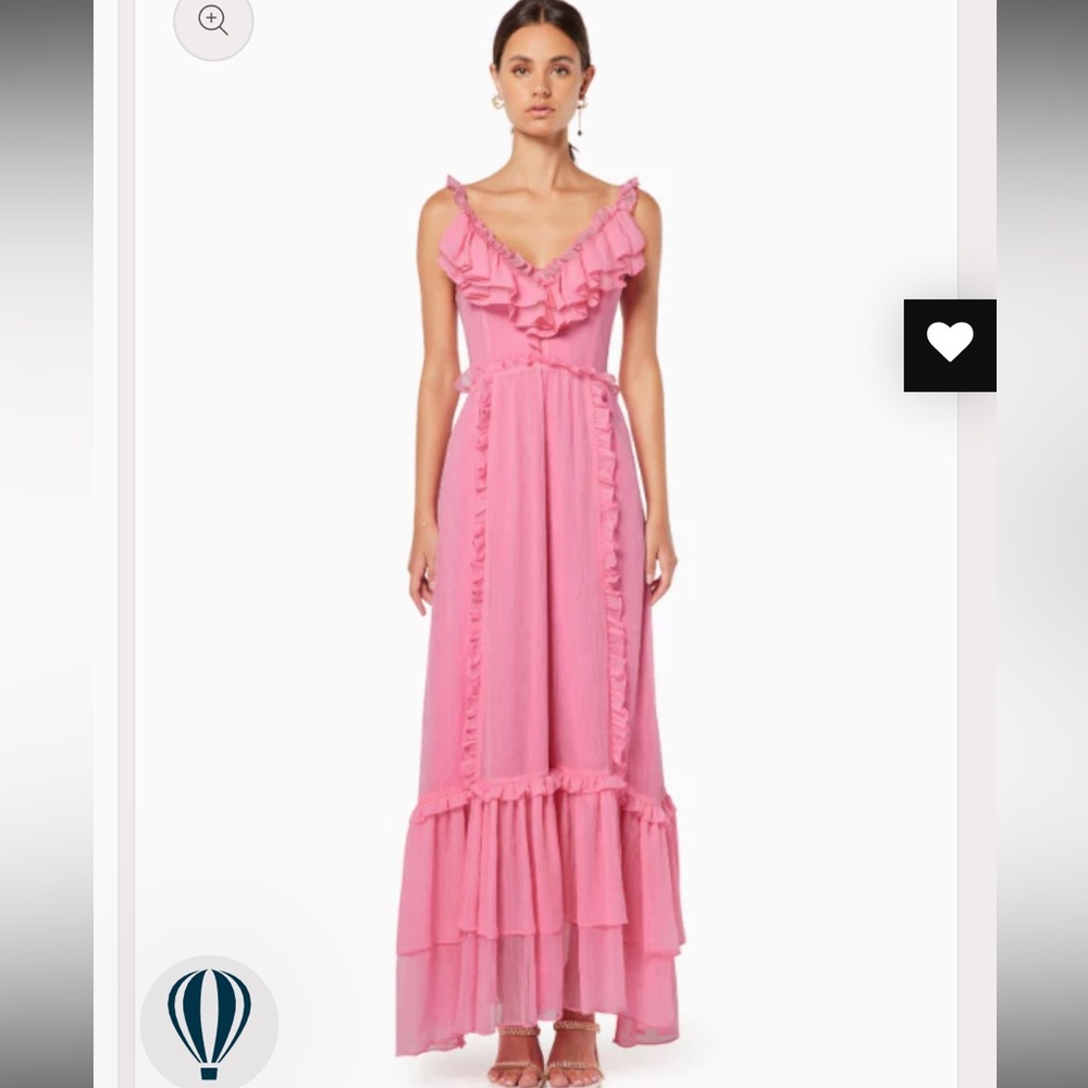 elliatt heritage pink ruffle deep v neck strappy maxi gown dress size small NEW - Picture 4 of 8